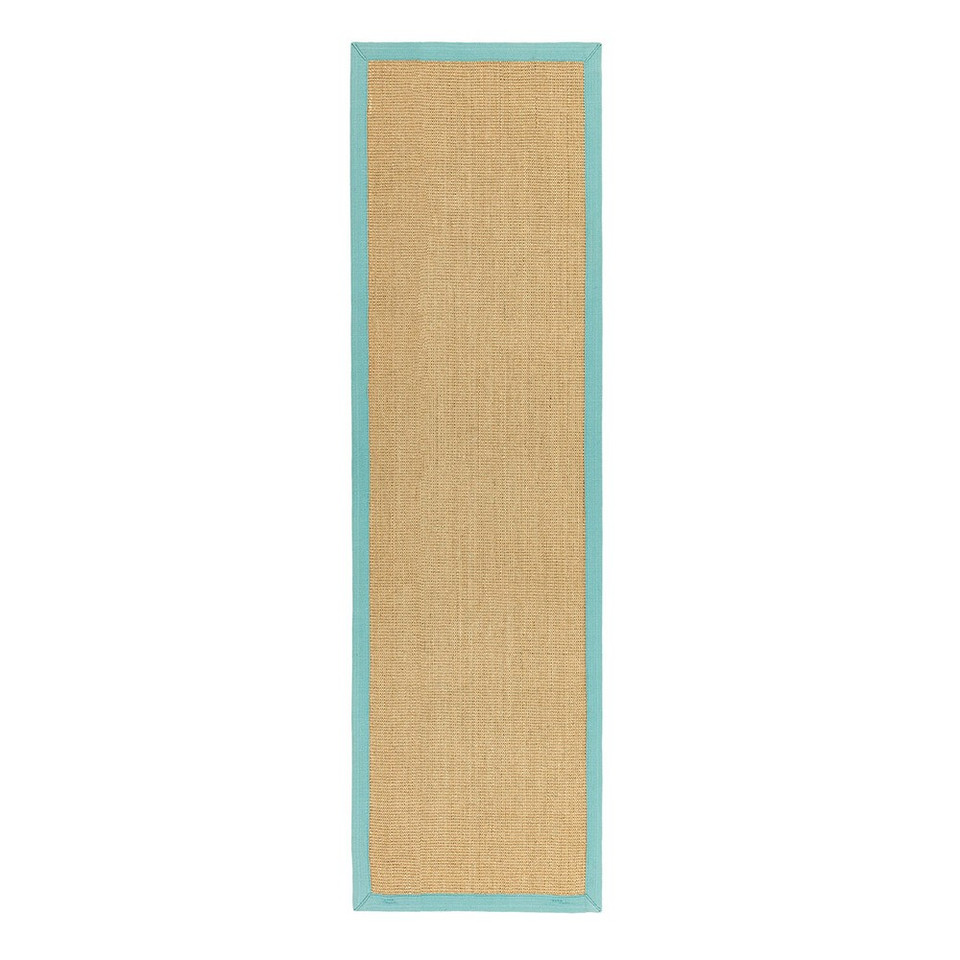 Sisal Rug Linen Aqua Border Runner