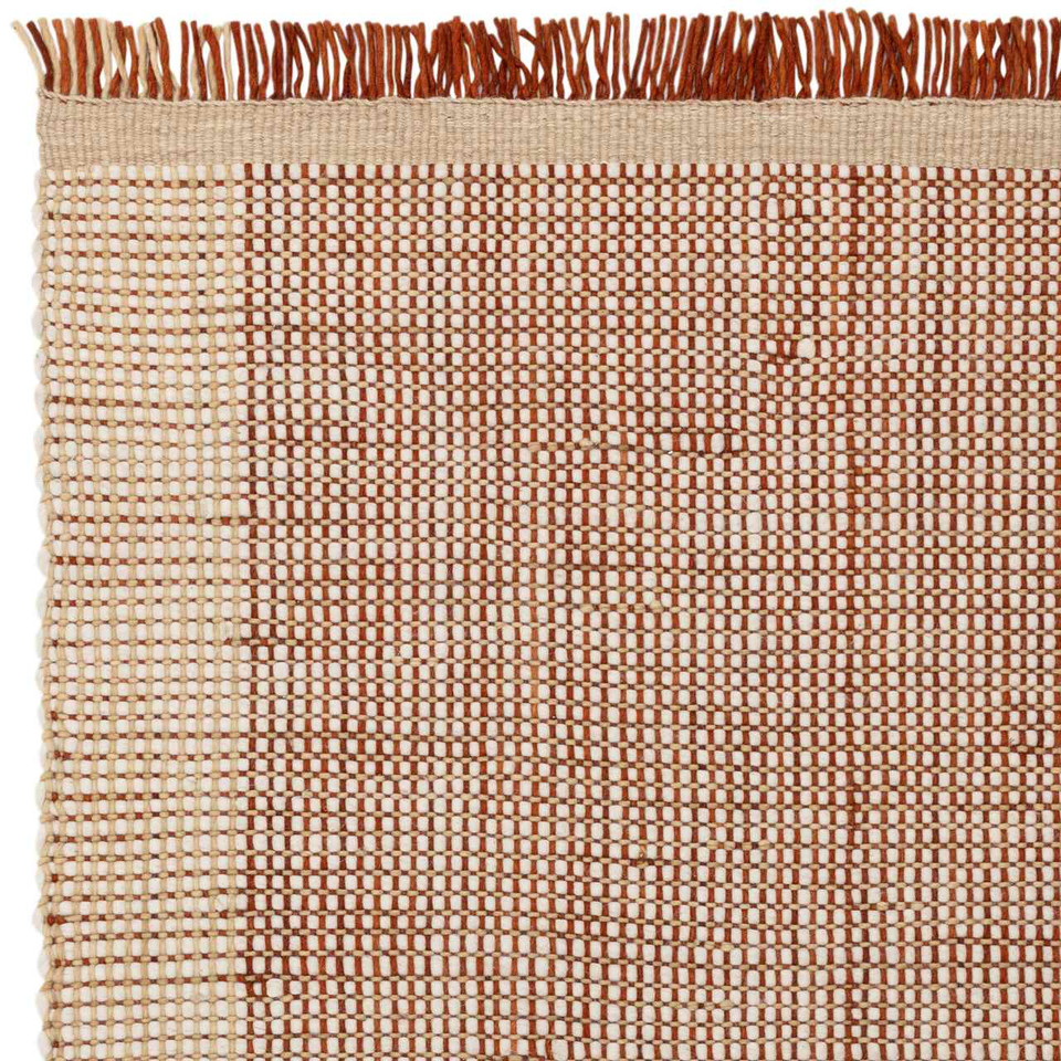 Avalon Rust Flatweave Thin Wool Rug with Fringe