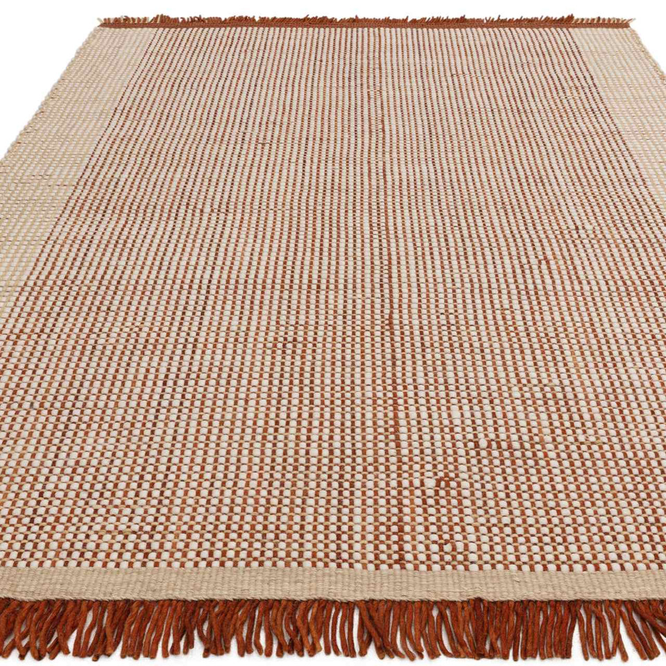 Avalon Rust Flatweave Thin Wool Rug with Fringe