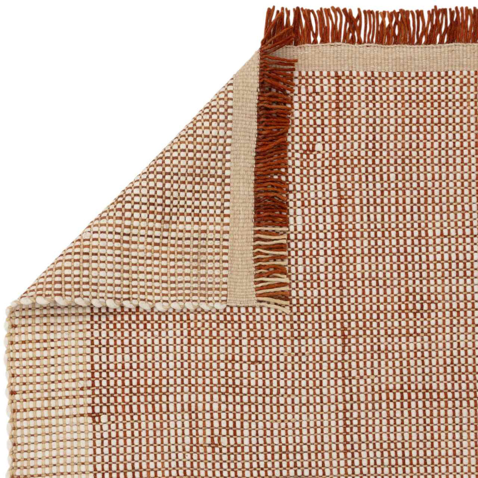 Avalon Rust Flatweave Thin Wool Rug with Fringe