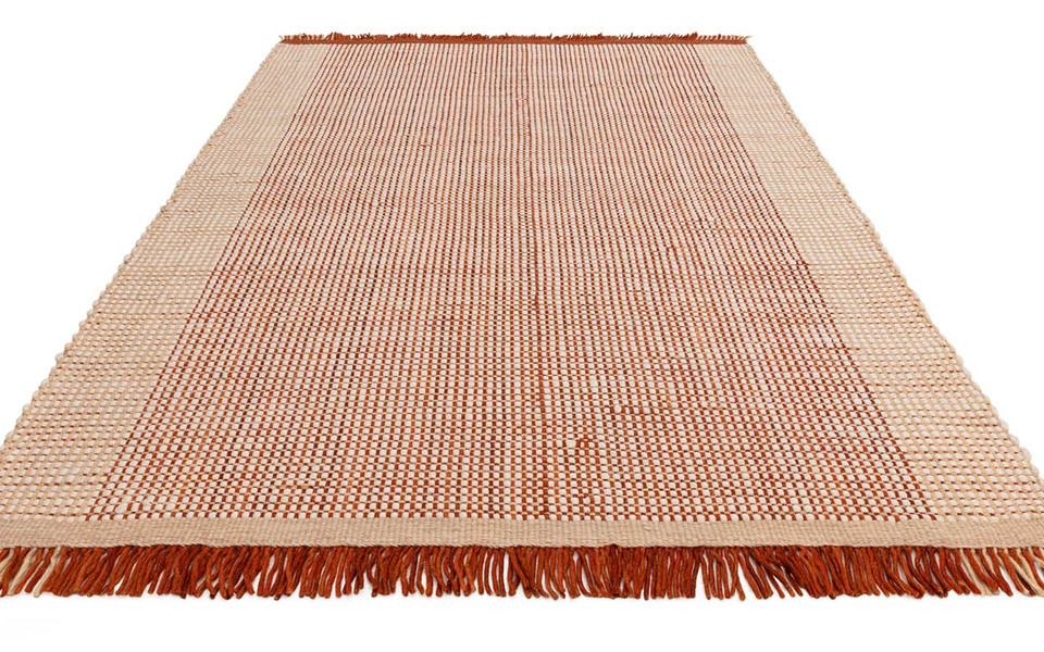Avalon Rust Flatweave Thin Wool Rug with Fringe
