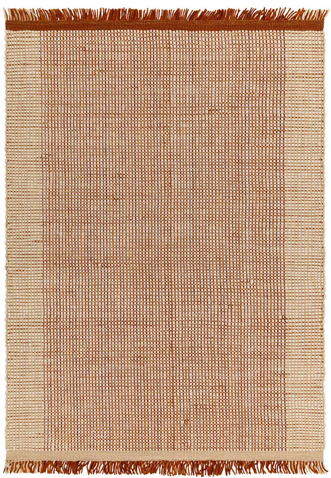 Avalon Rust Flatweave Thin Wool Rug with Fringe