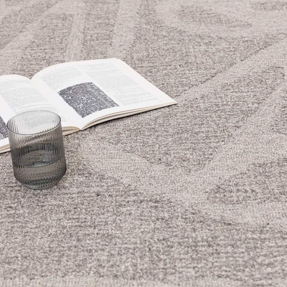 Loxley Stone Grey Loop Pile Hand Tufted Wool Rug