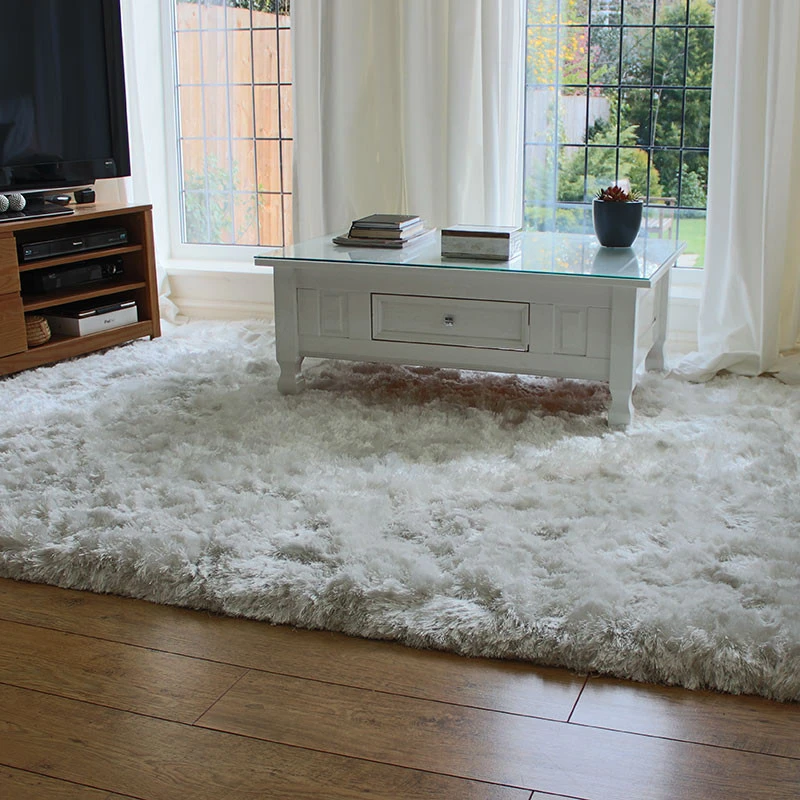 Ultra Thick Plush Shaggy Rug White Circle