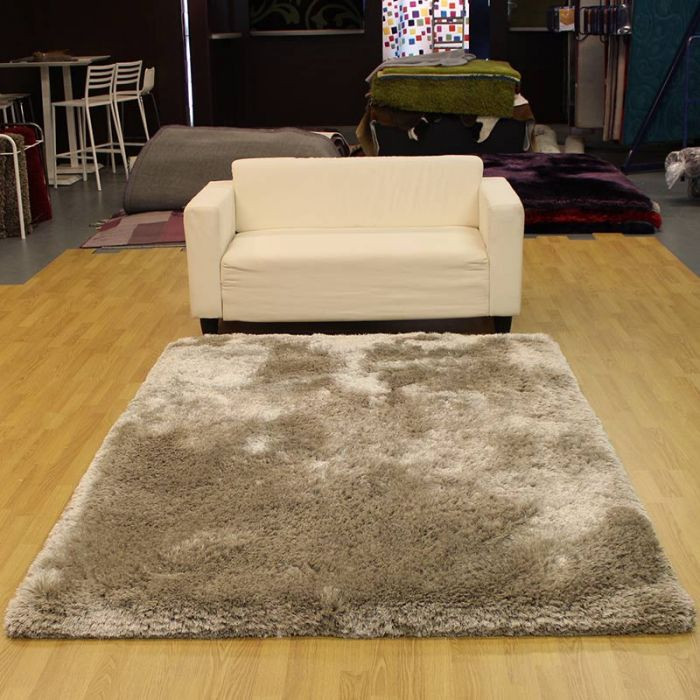 Ultra Thick Plush Shaggy Rug Sand Beige Circle