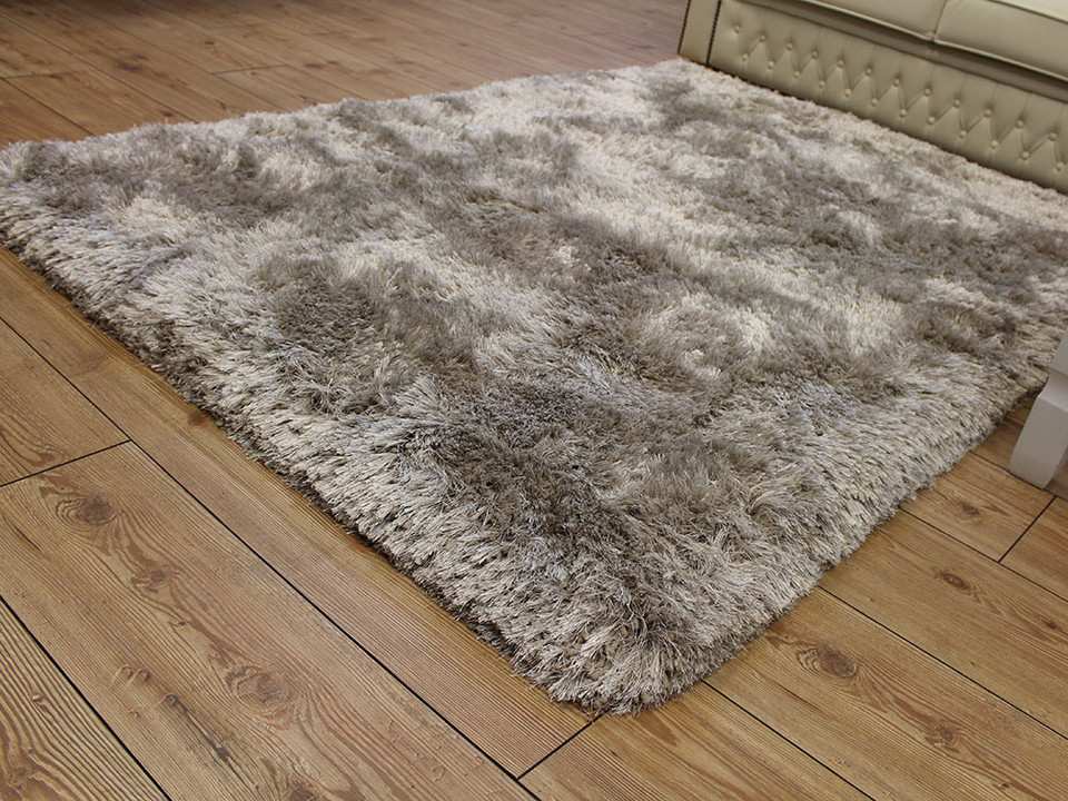 Ultra Thick Plush Shaggy Rug Sand Beige Circle