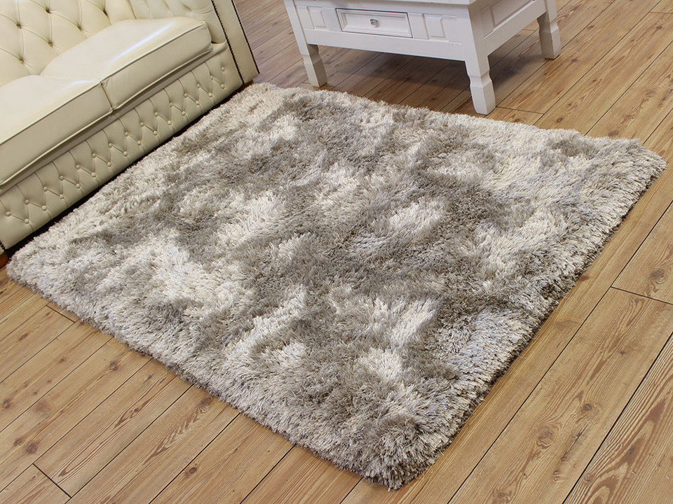 Ultra Thick Plush Shaggy Rug Sand Beige Circle