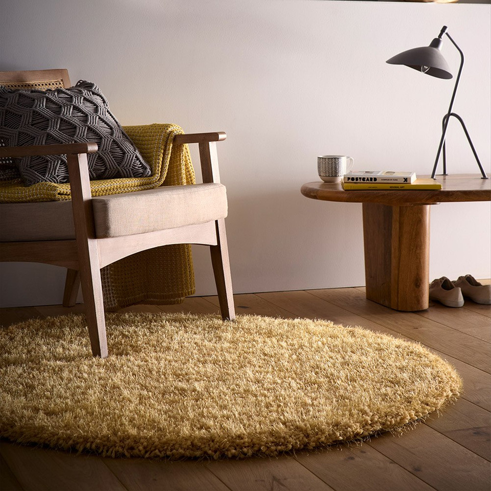 Origins Chicago Ochre Thick Shaggy Rug Circle