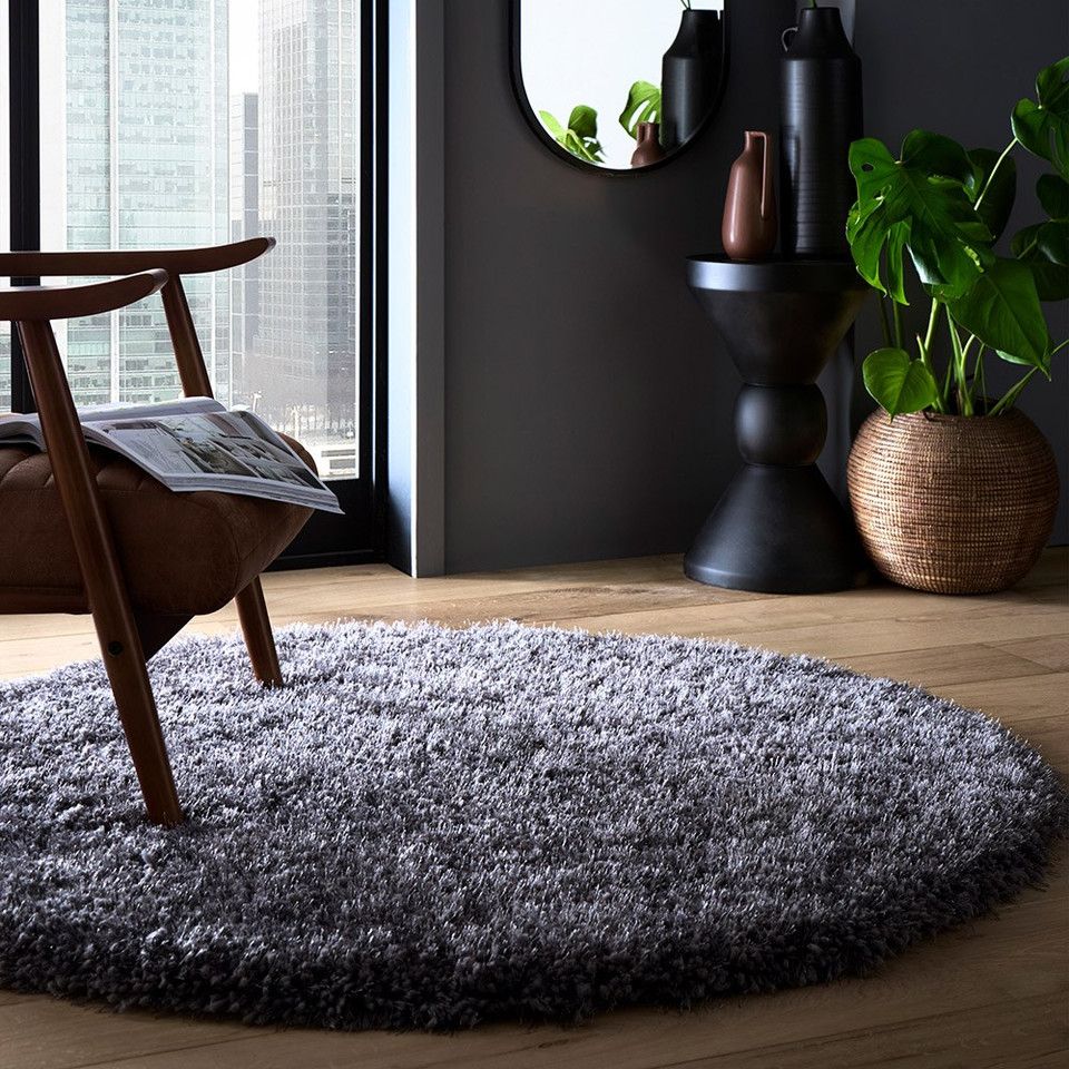 Origins Chicago New Grey Thick Shaggy Rug Circle