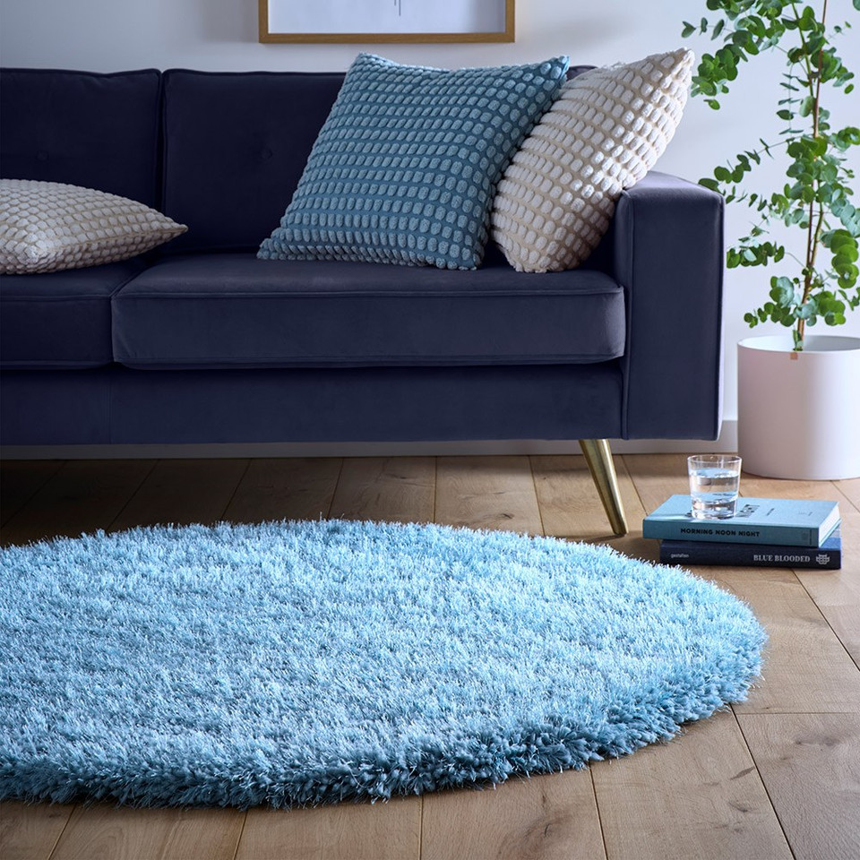 Origins Chicago Duck Egg Thick Shaggy Rug Circle