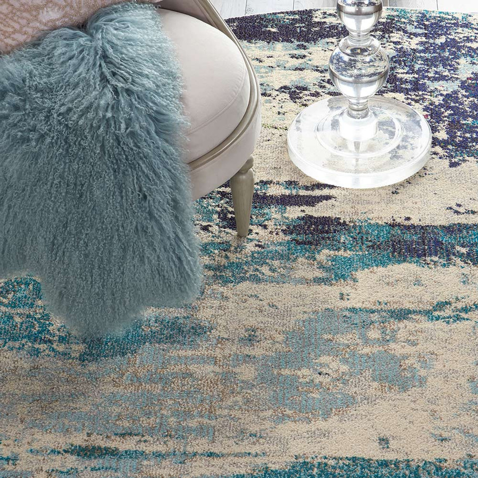 Celestial Ivory Teal Blue CES02 Rug Circle