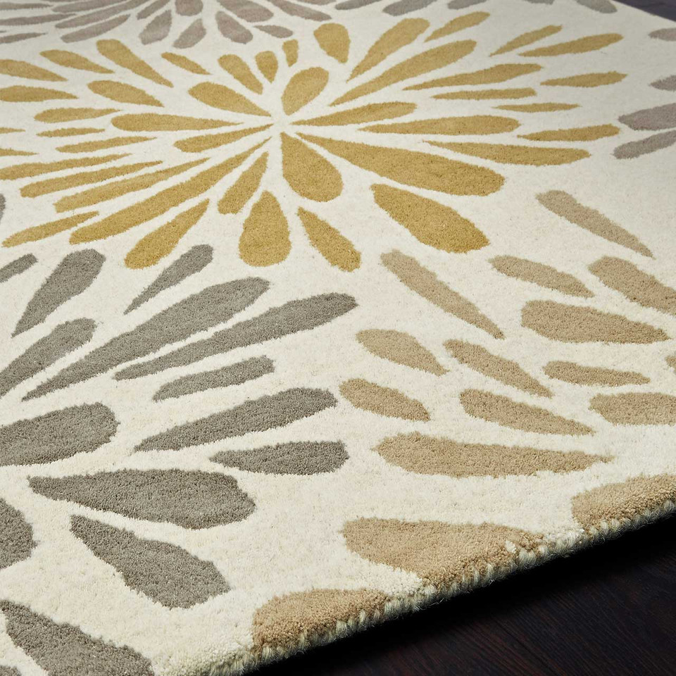 Origins Flowerburst Wool Rug Grey Yellow