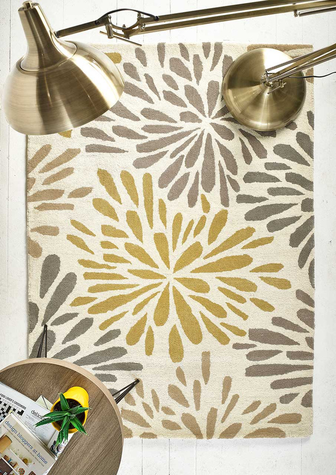 Origins Flowerburst Wool Rug Grey Yellow