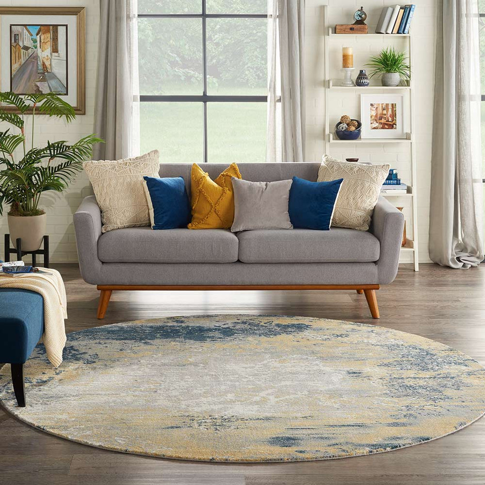 Twilight TWI22 Navy Gold Modern Rug Circle