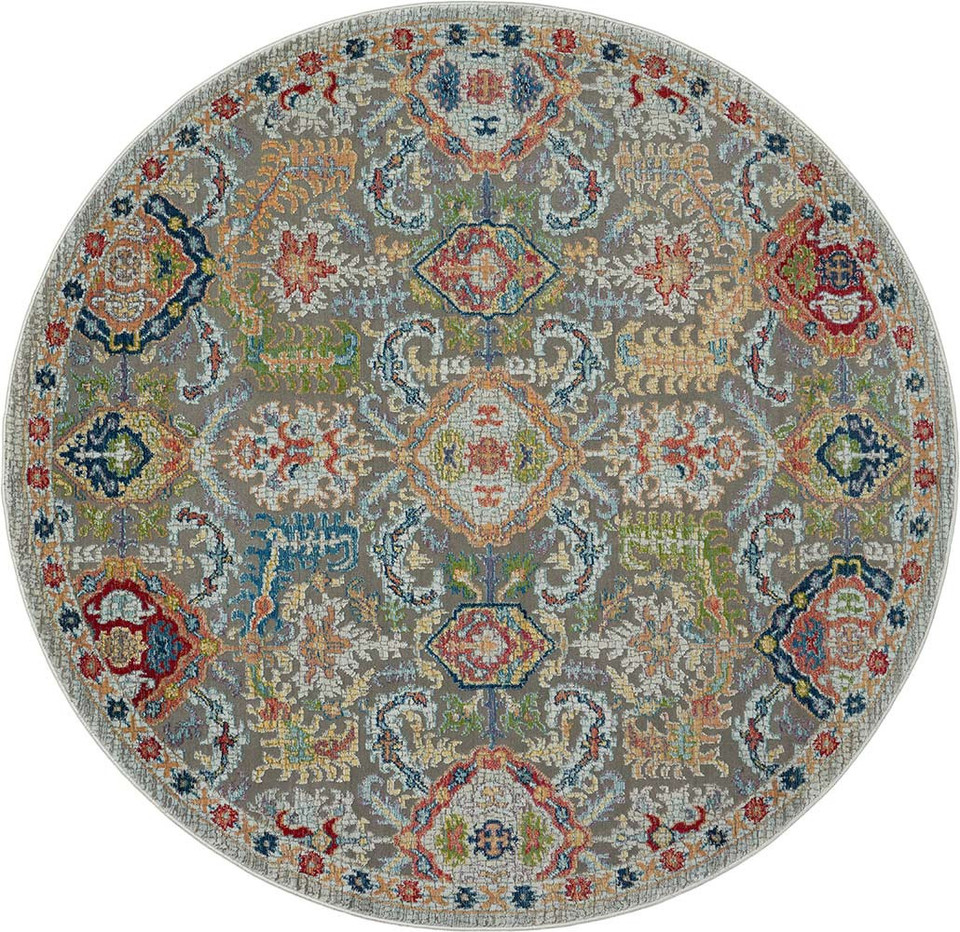 Traditional Ankara Global ANR12 Grey Multi Rug Circle