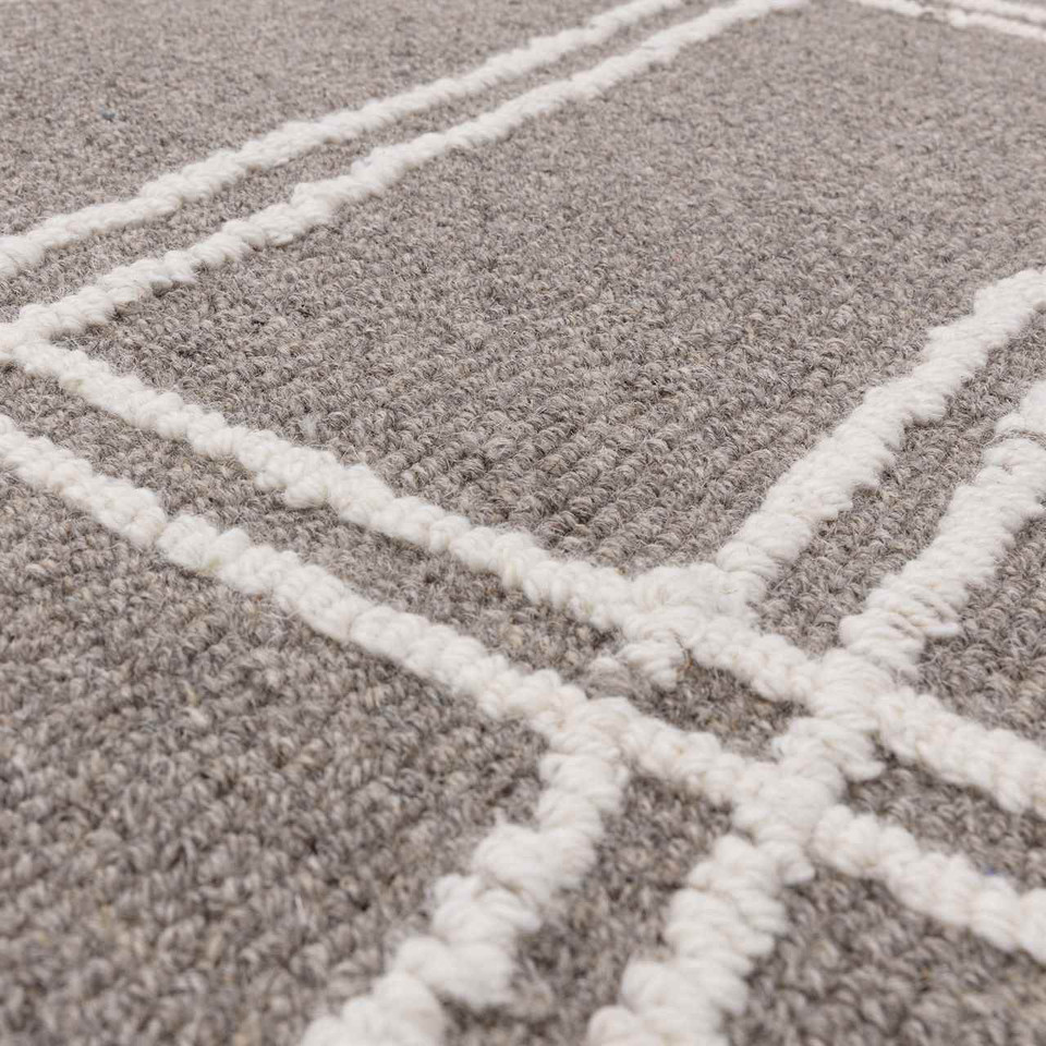 Ada Grey Wool Loop Pile Indian Carpet Rug