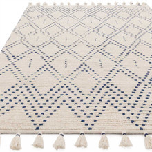 On Sale Nepal Cream Blue Diamond Rug Indian Wool 160x230cm