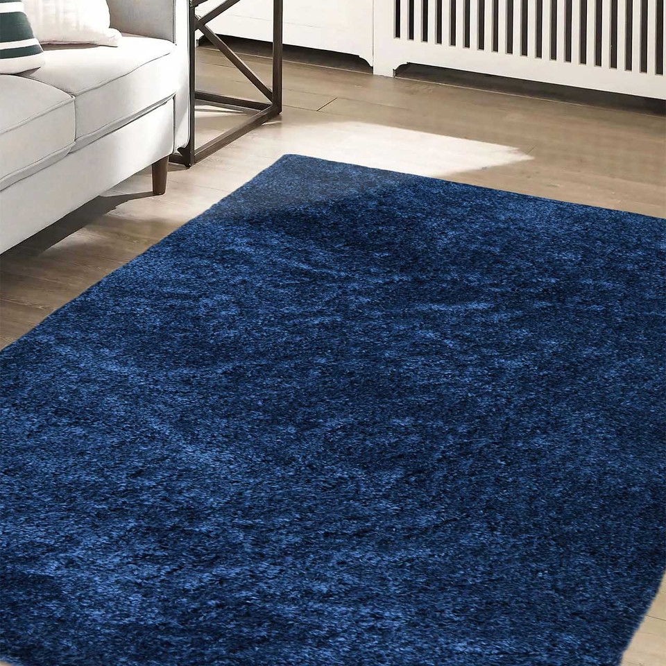 Snug Super Soft Shaggy Rug Plain Navy