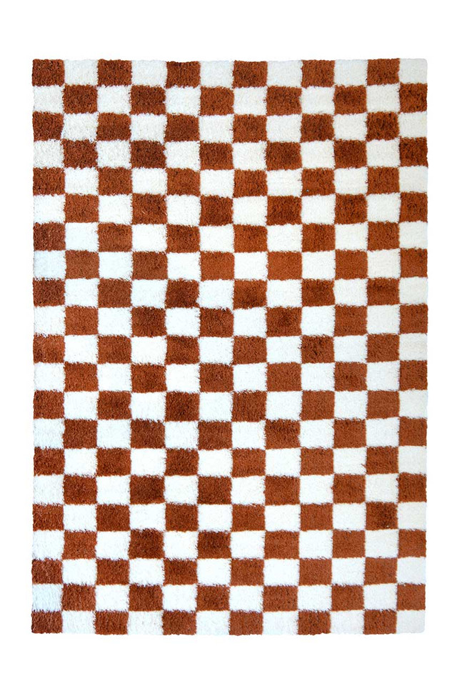Snug Super Soft Shaggy Rug Checks Terracotta