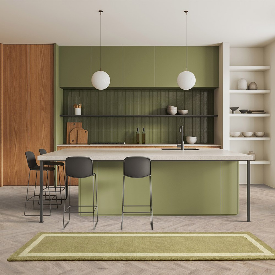 Albi Green Pure Wool Plain Rug Runner