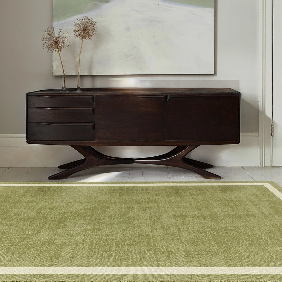 Albi Green Pure Wool Plain Rug Runner