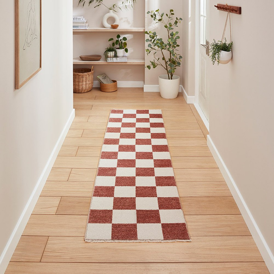Baltimore Plum Red White Modern Checker Rug Runner