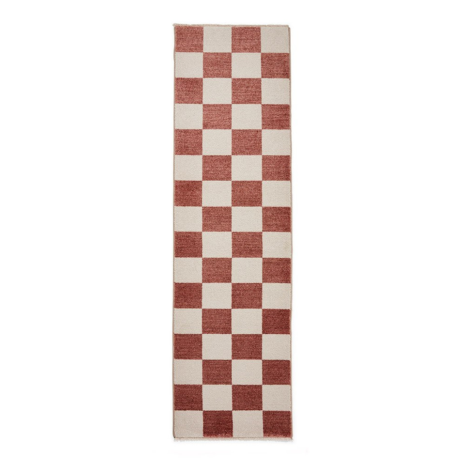 Baltimore Plum Red White Modern Checker Rug Runner