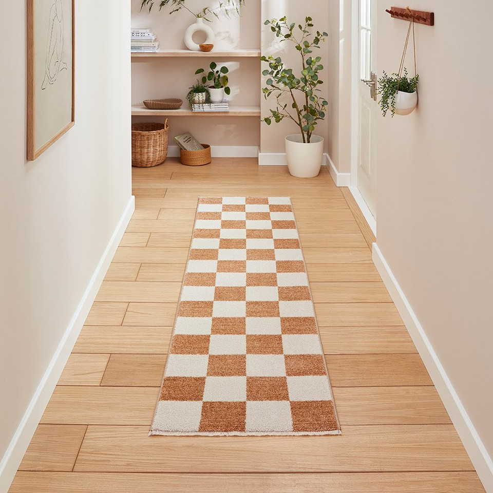 Baltimore Walnut Orange Modern Checker Rug Runner
