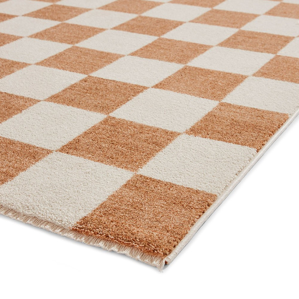 Baltimore Walnut Orange Modern Checker Rug Runner