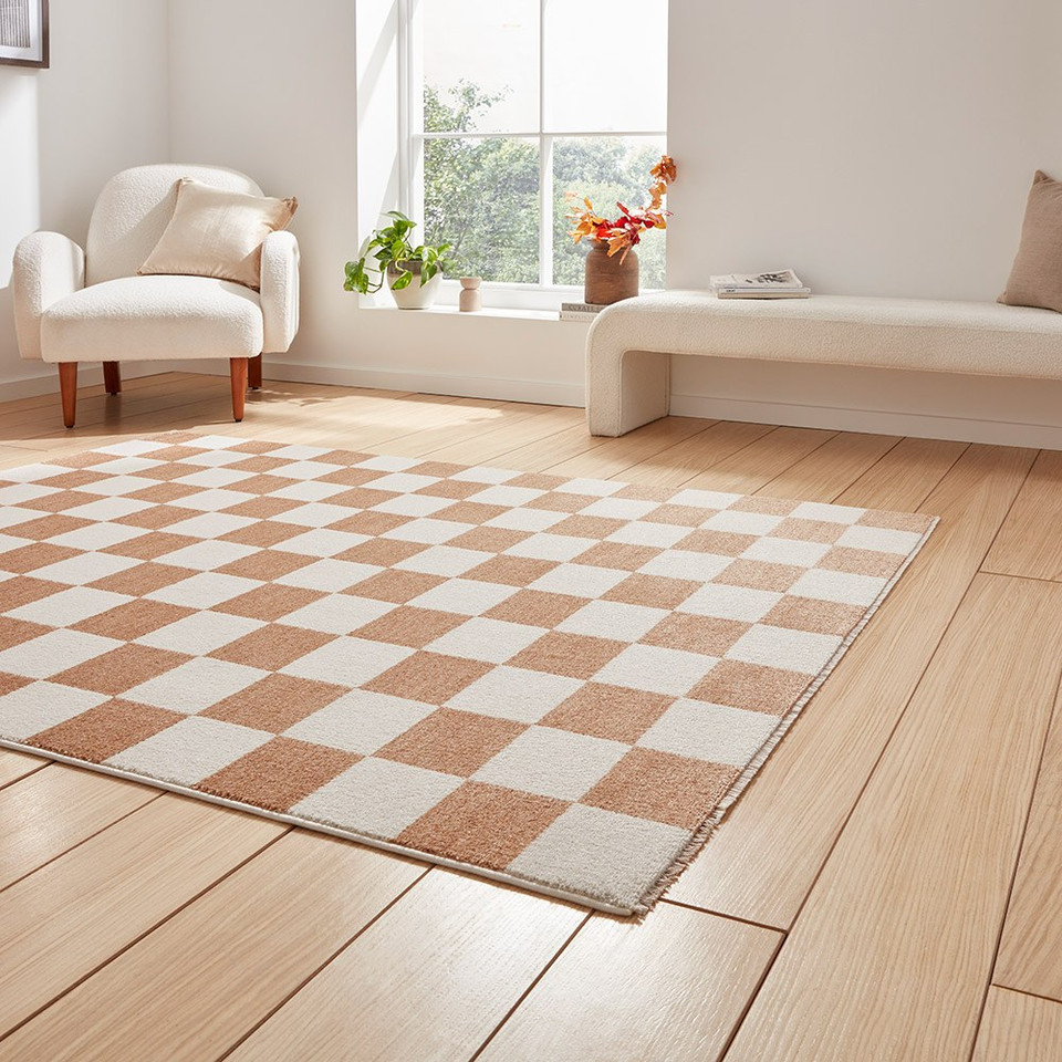 Baltimore Walnut Orange Modern Checker Rug