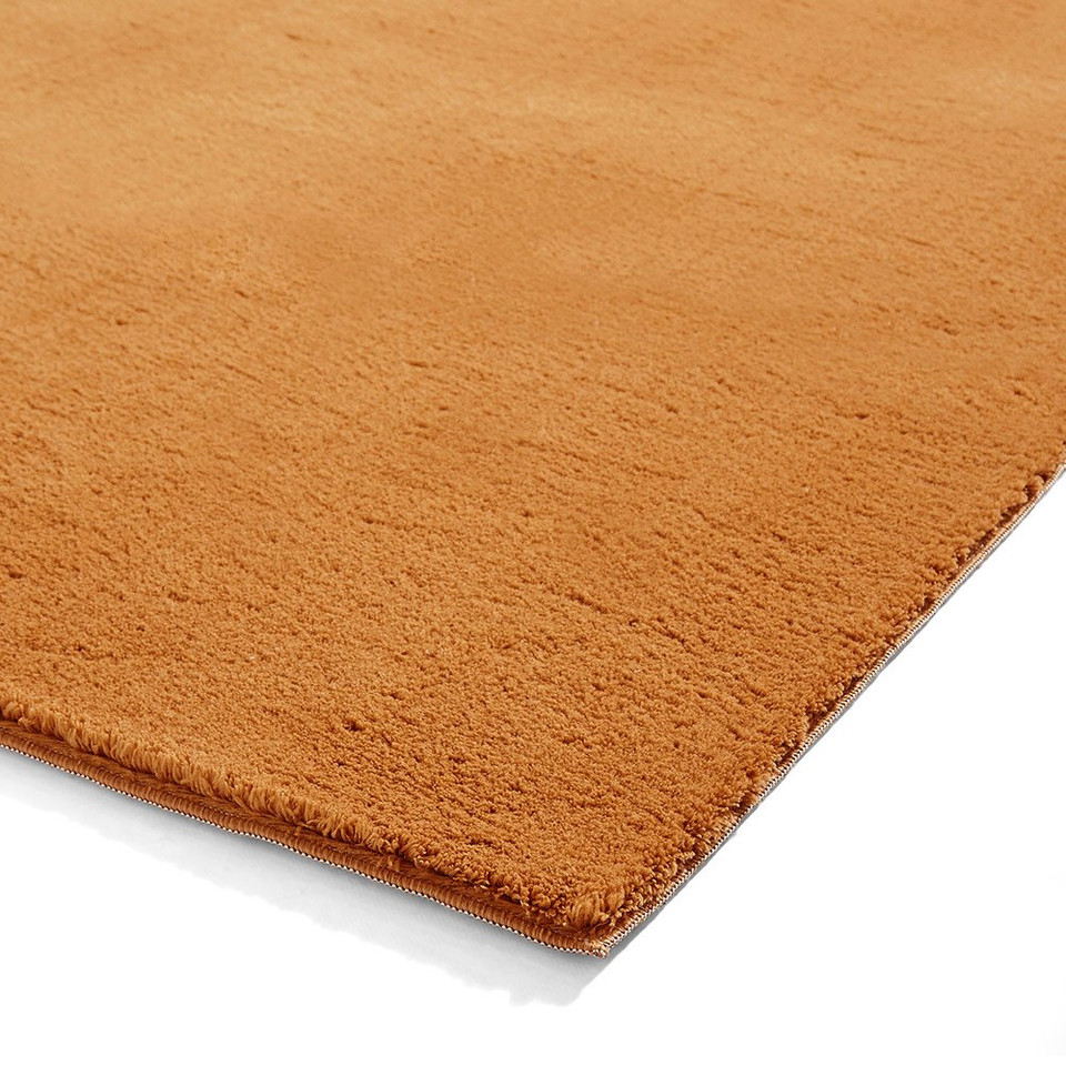 Bay Camel Orange Plain Shaggy Washable Rug