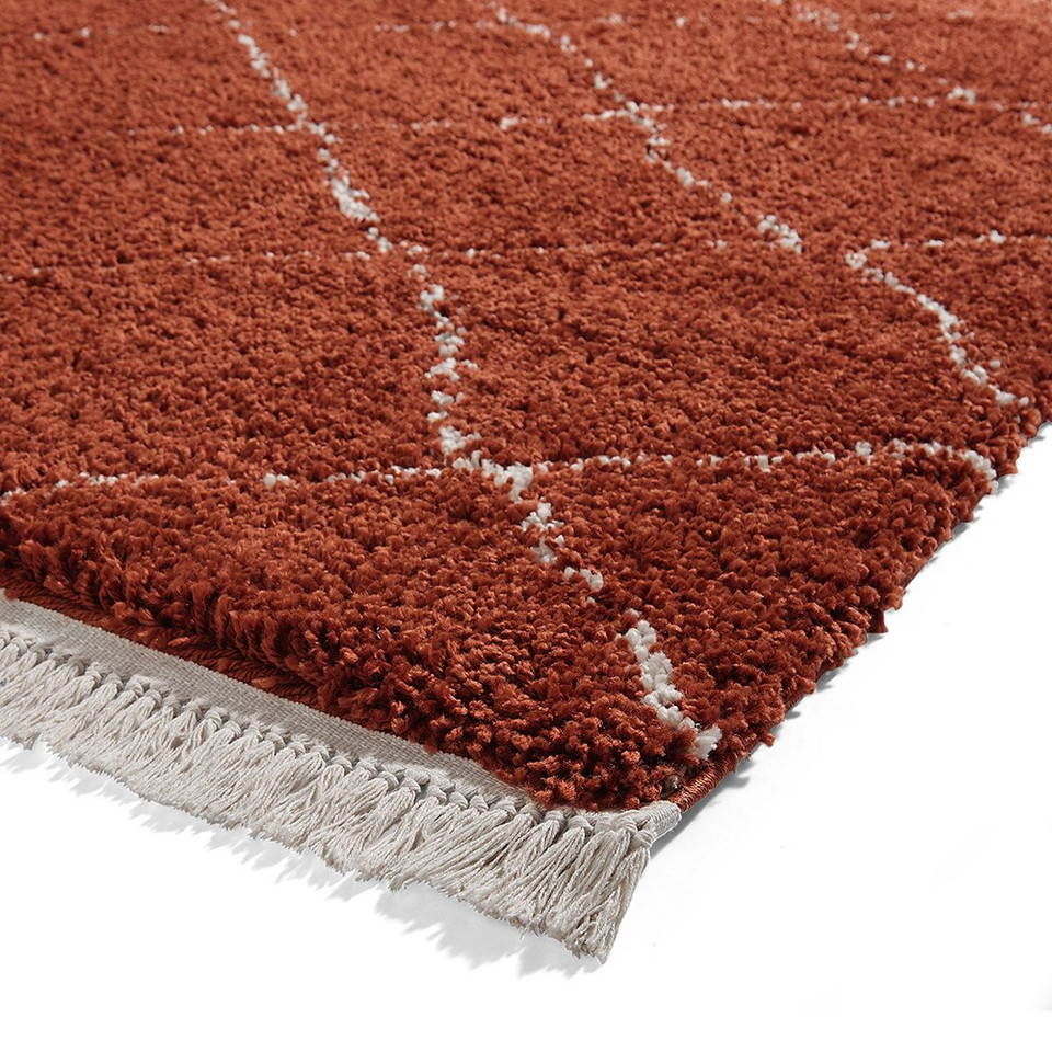 Boho 5413 Rust Red Berber Shaggy Moroccan Rug Runner