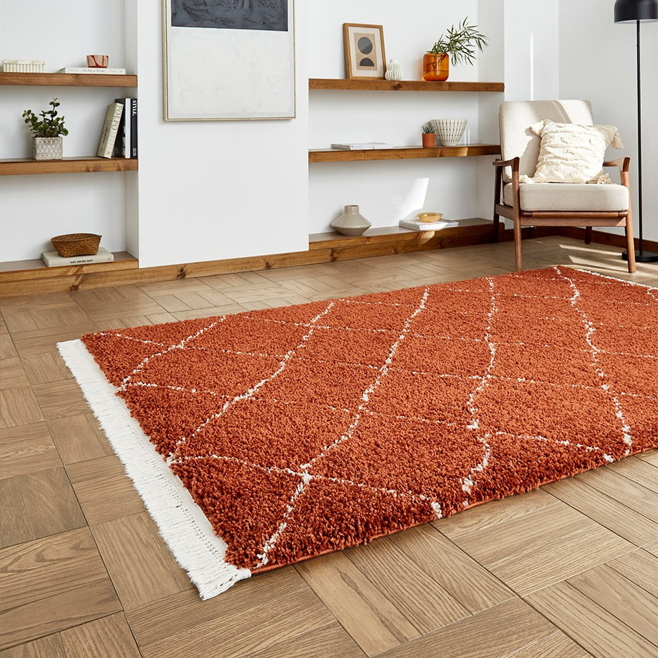 Boho 5413 Rust Red Berber Shaggy Moroccan Rug Runner