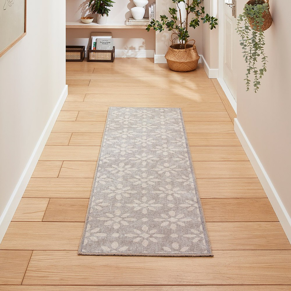 Coral Light Grey Modern Geometric Washable Rug Runner