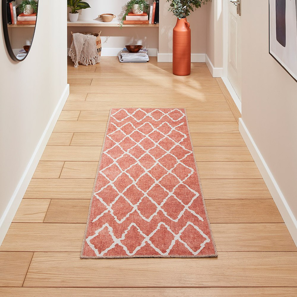 Coral Orange Berber Modern Washable Rug Runner
