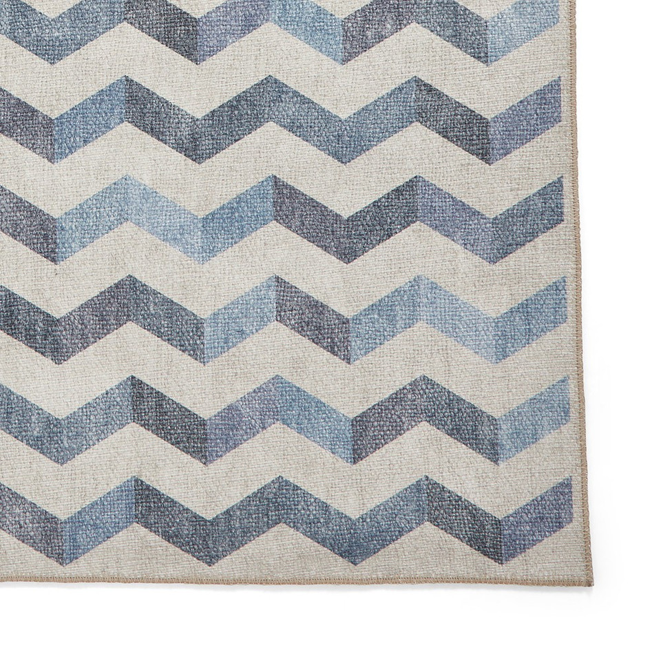 Coral Blue Geometric Waves Washable Rug Runner