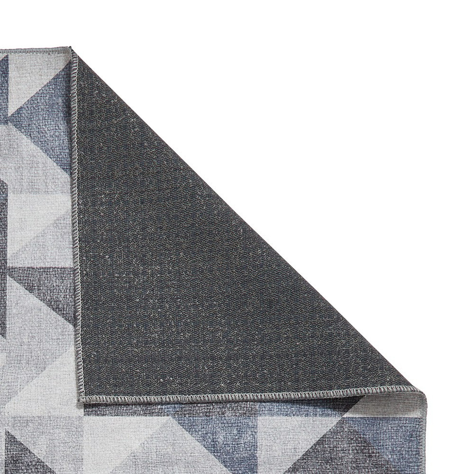 Coral Blue Grey Geometric Washable Rug