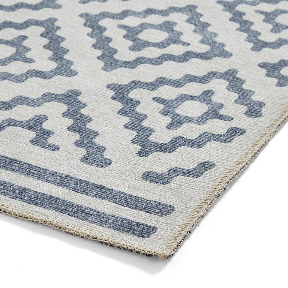 Coral Blue Modern Diamonds Washable Rug Runner