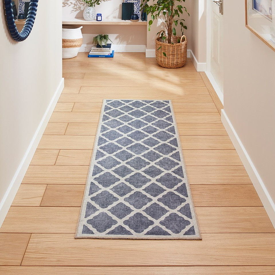 Coral Blue Modern Washable Rug Runner