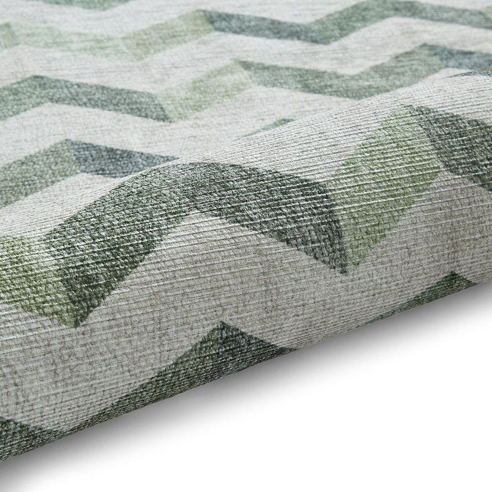 Coral Green Geometric Waves Washable Rug Runner