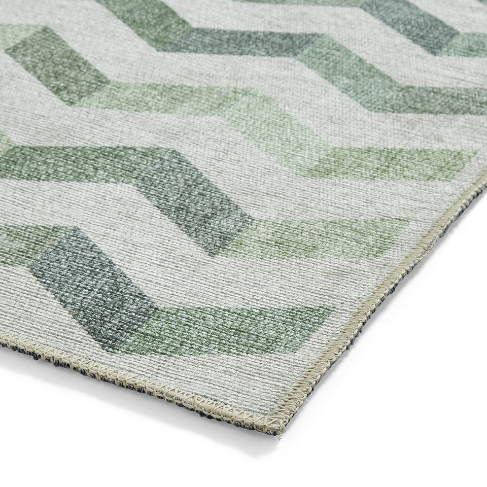 Coral Green Geometric Waves Washable Rug Runner