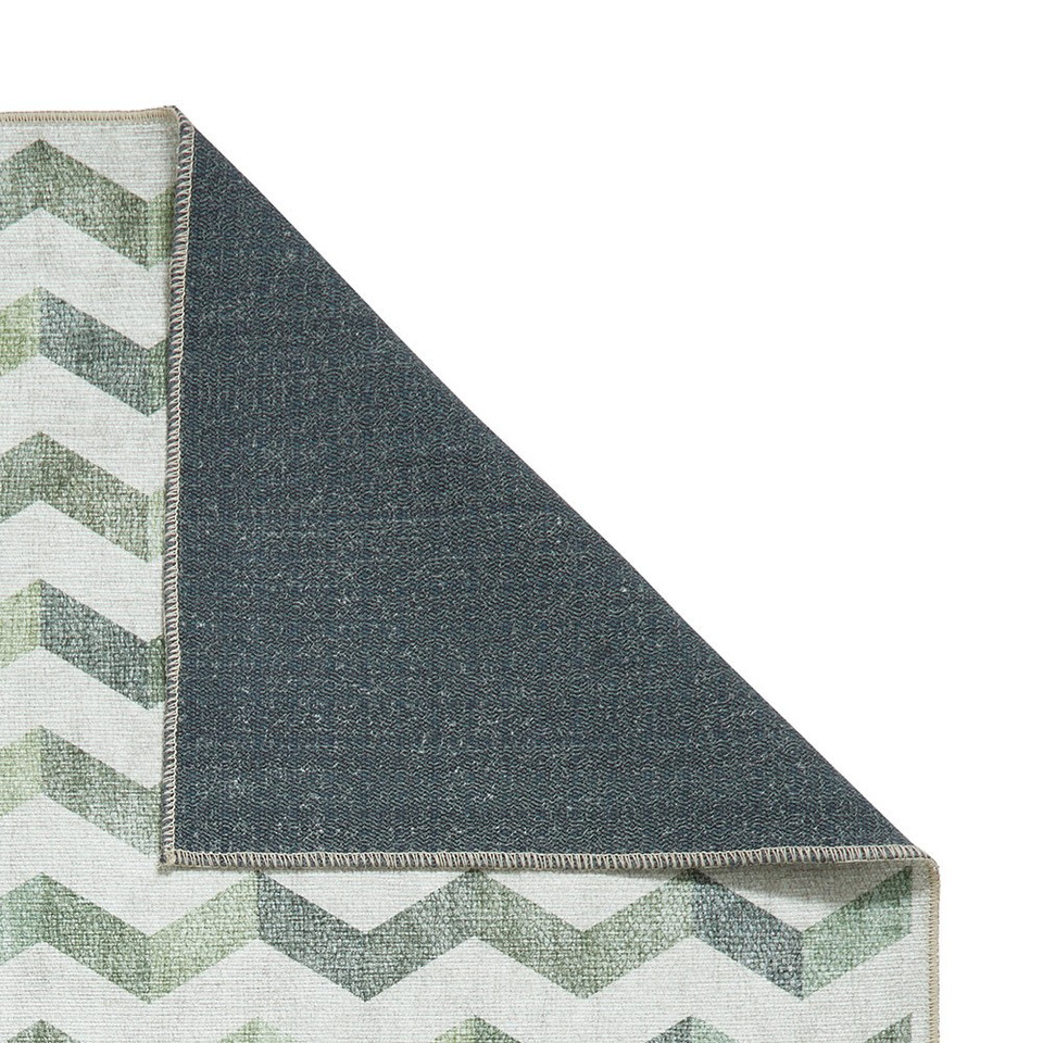 Coral Green Geometric Waves Washable Rug