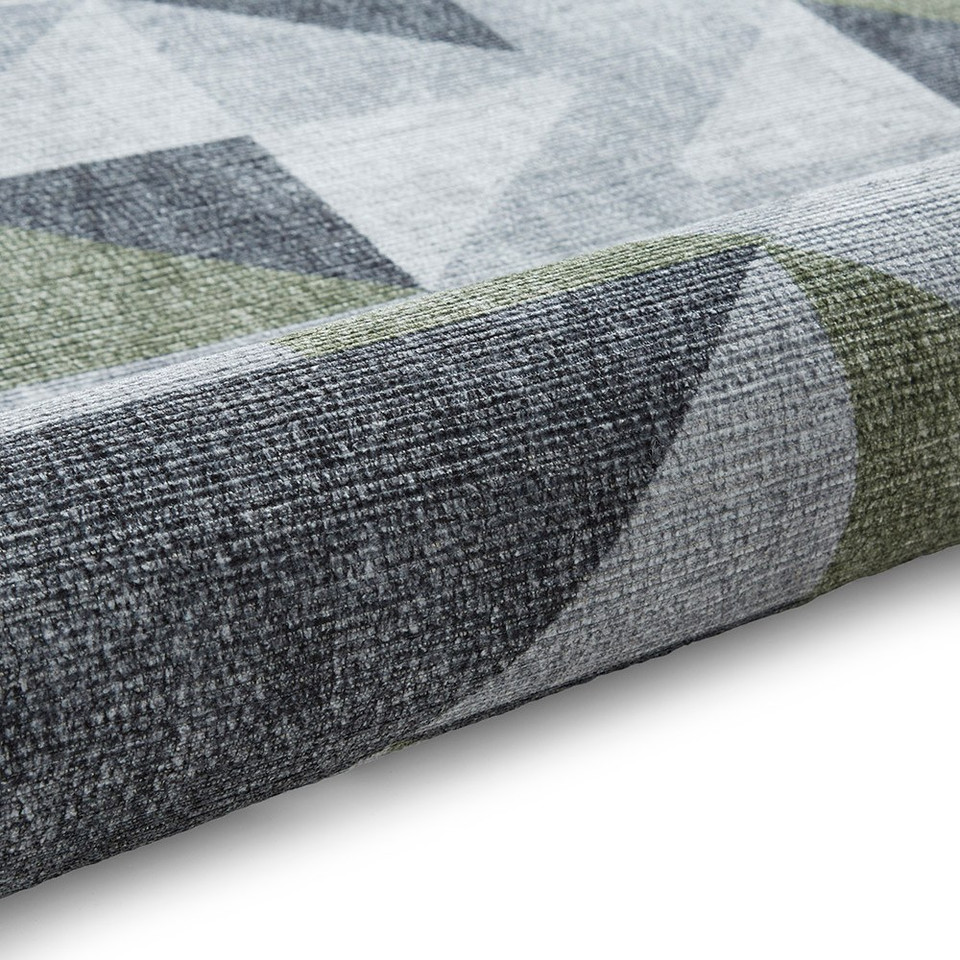 Coral Green Grey Geometric Washable Rug