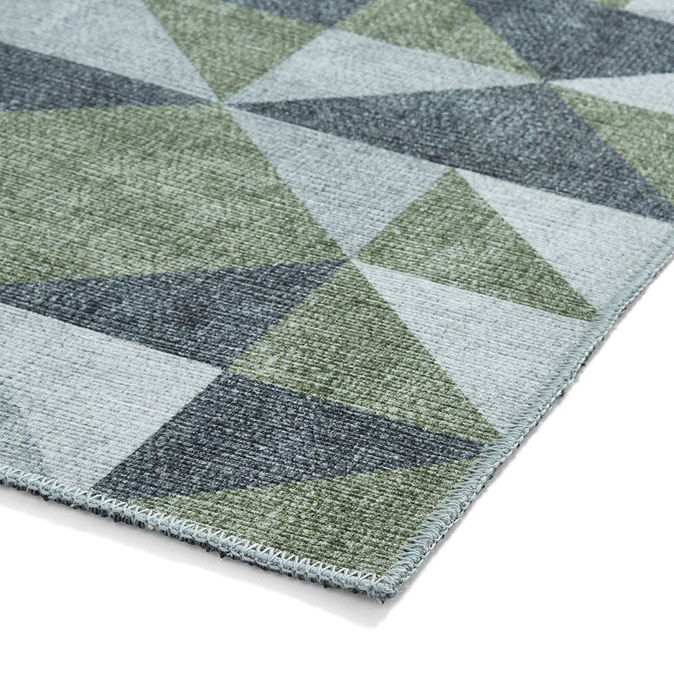 Coral Green Grey Geometric Washable Rug
