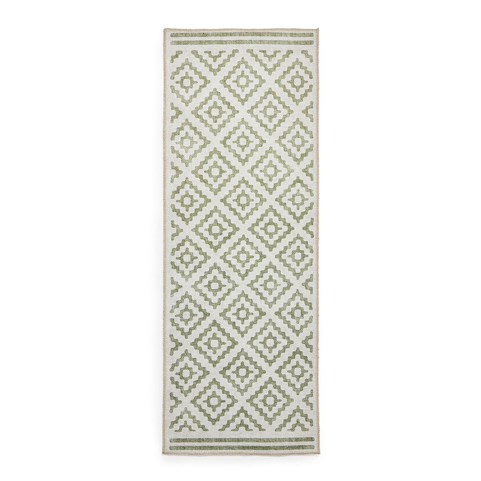 Coral Green Modern Diamonds Washable Rug Runner