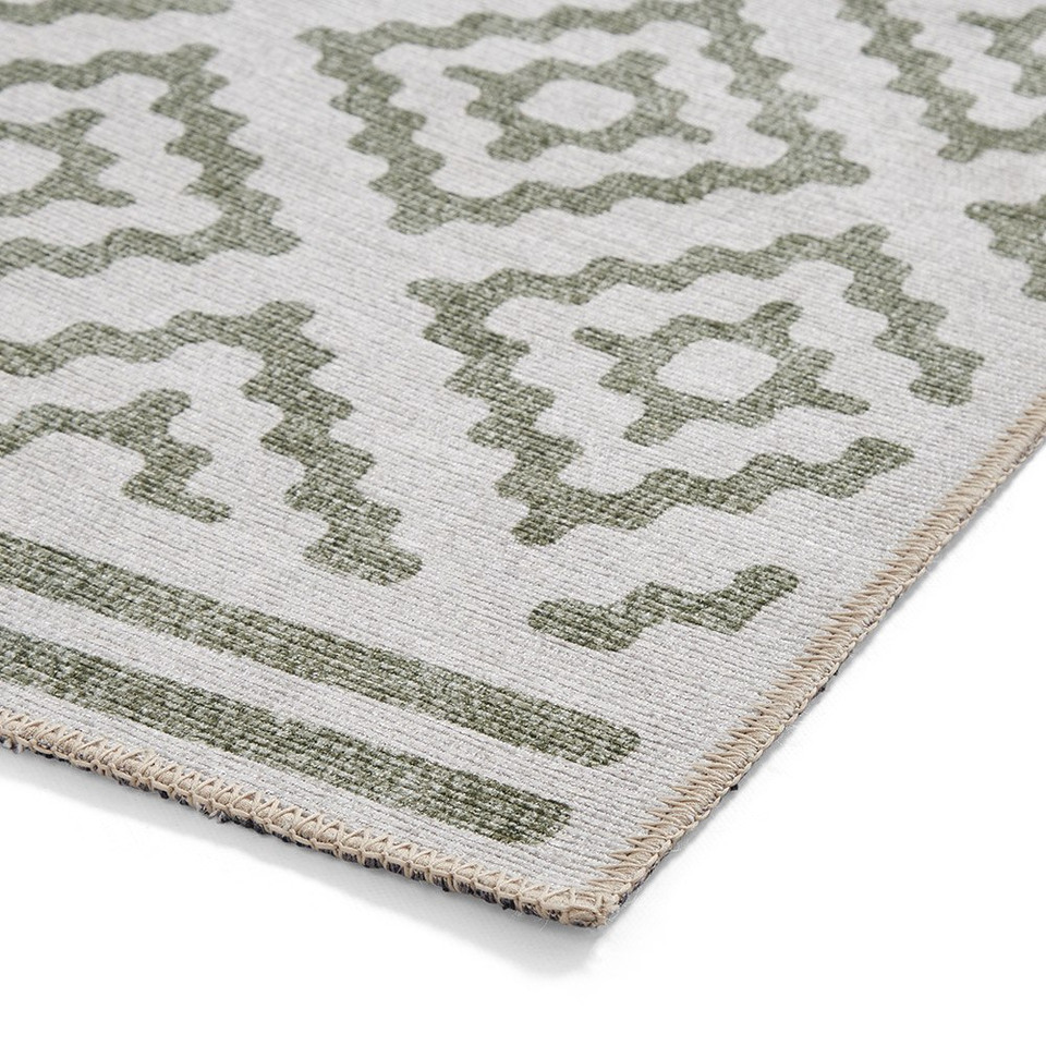 Coral Green Modern Diamonds Washable Rug Runner