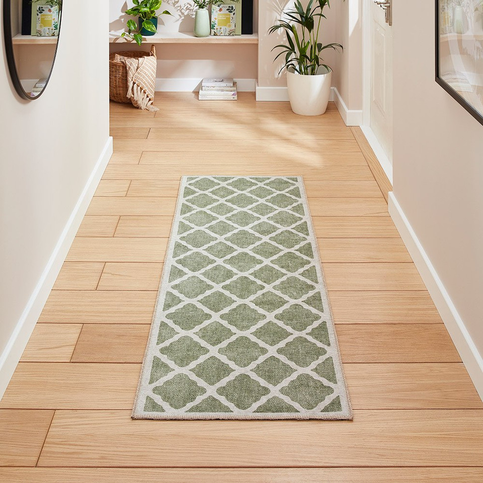 Coral Green Modern Washable Rug Runner