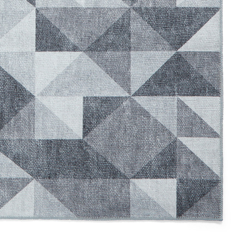 Coral Grey Geometric Washable Rug Runner
