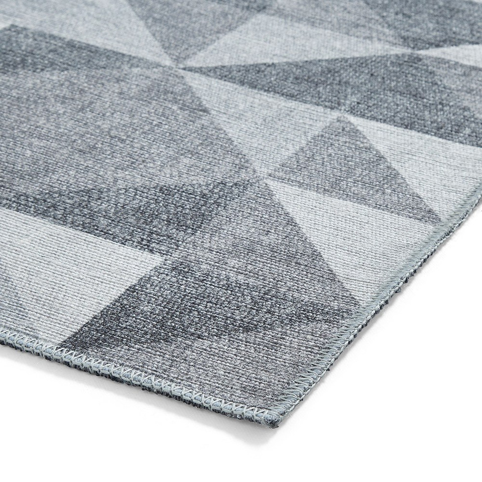 Coral Grey Geometric Washable Rug