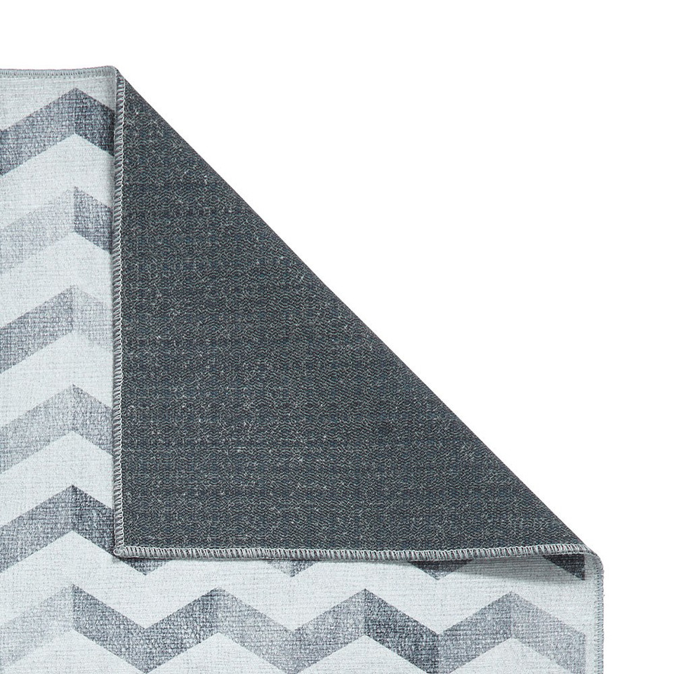 Coral Grey Geometric Waves Washable Rug Runner